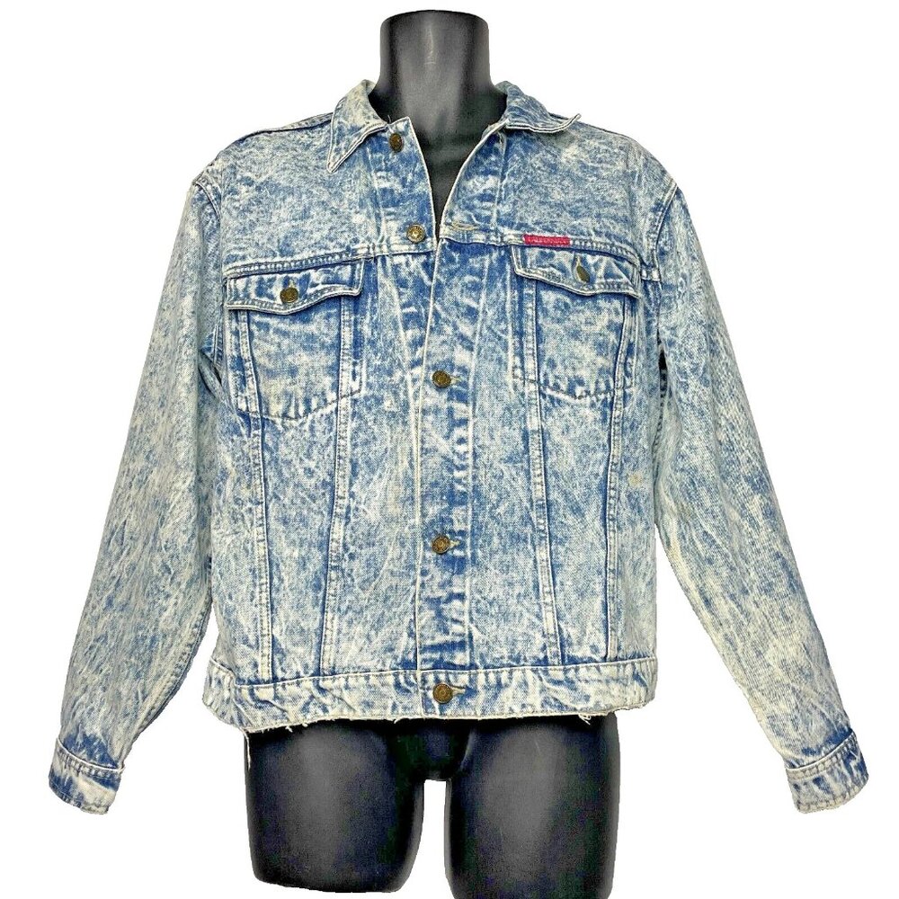 Vintage 80s Paddocks Jetsetter Jean Jacket Size XL Blue Acid Wash Denim Trucker